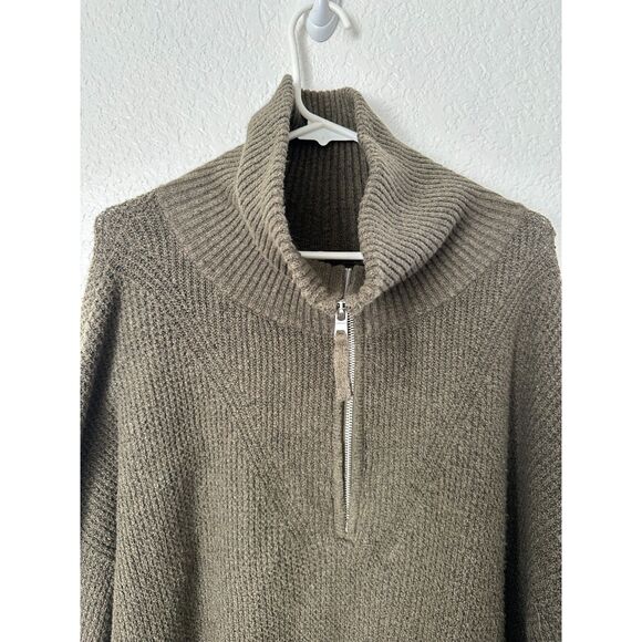 Aerie Women's Sweater Cozy Up Waffle 1/4 Zip Cowl Neck Army Green Size Medium - Picture 3 of 9